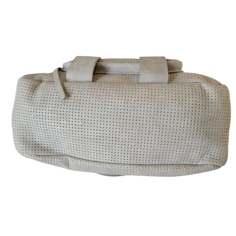 She + Lo Hobo Bag Gray Cutout Pattern Studded Faux Leather Missing Strap EUC